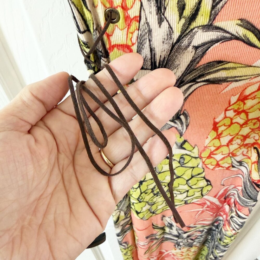 Guess | Ribbed Maxi Dress in Pineapple Print With Leather Side Laces | XS - Picture 6 of 8